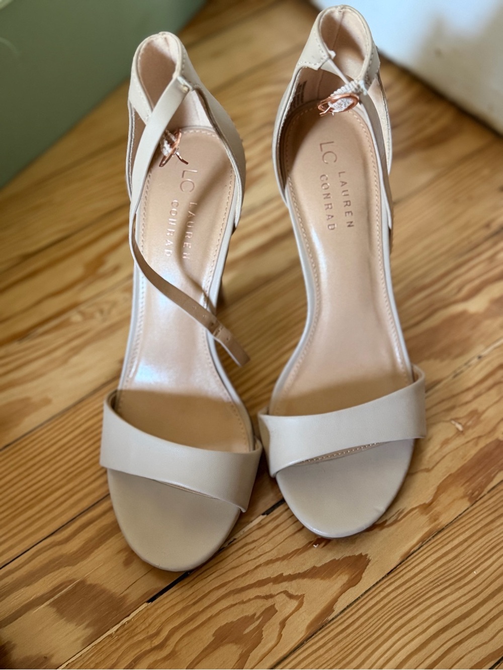 LC Lauren Conrad Beige Open-Toe Ankle Strap Heel